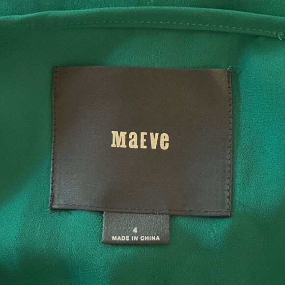 Maeve Anthropologie Emerald Green Valparaiso Chiffon Pleat Detail Dress Size 4 - Picture 4 of 6
